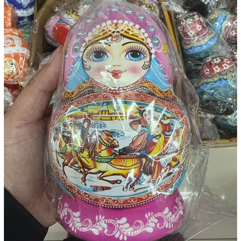 Русская матрешка, раскрашенная Douyin, подарок, деревянная игрушка, поделки, 7 ~ 10 слоев, цветной узор, случайно отправленный