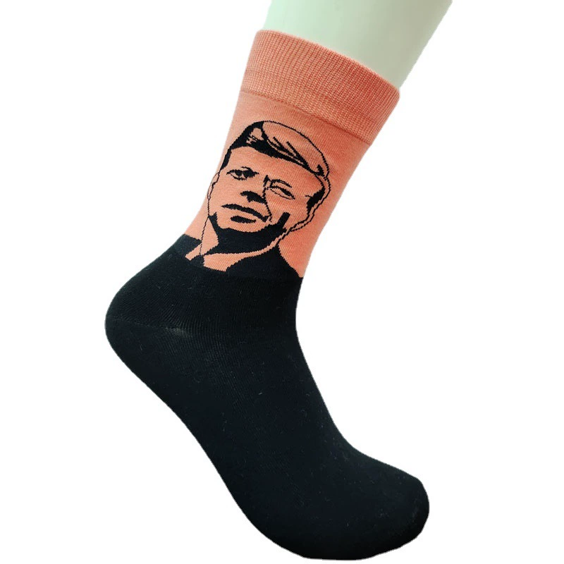 Европейские и американские мужские модные носки средней длины, детские модные брендовые носки европейских и американских уличных модных брендов, модные мужские жаккардовые носки средней длины с портретами
