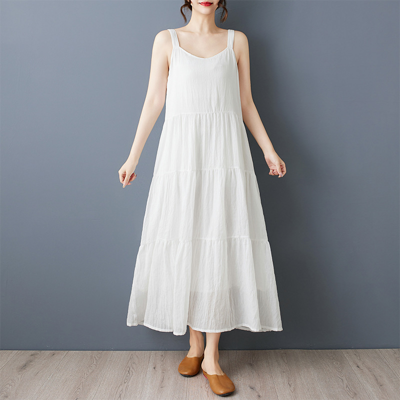 2026 Real Shot Summer New Style Baby Cotton Elegant Loose Versatile Extended Vest Dress 2026 Real Shot Summer New Style Baby Cotton Elegant Loose Versatile Extended Vest Dress