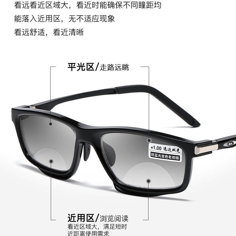 2025感光变色双光老花镜看远看近两用防蓝光老花眼镜老花镜男水晶|undefined