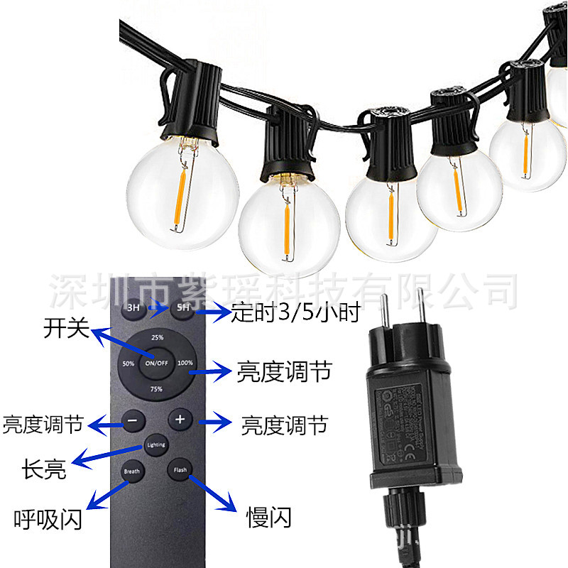 Enchufe de control remoto estándar americano y europeo Patio de alambre de cobre E12 ambiente de vacaciones planta de Navidad irradiación burbuja de vidrio caliente Cadena de luz LED