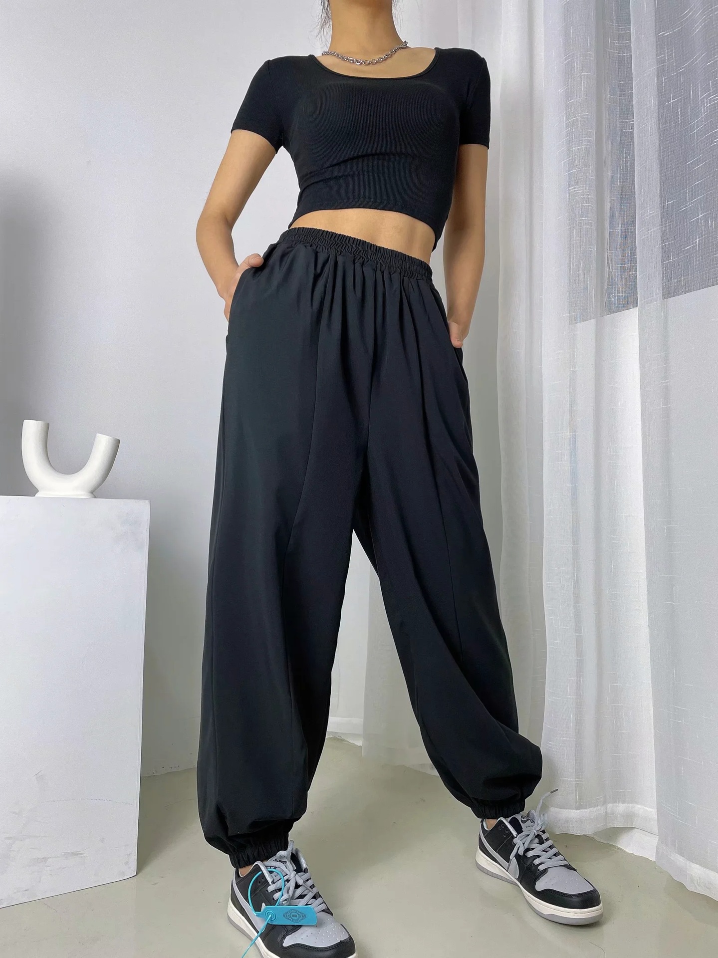 elastic waist harem sports pants NSHS29356