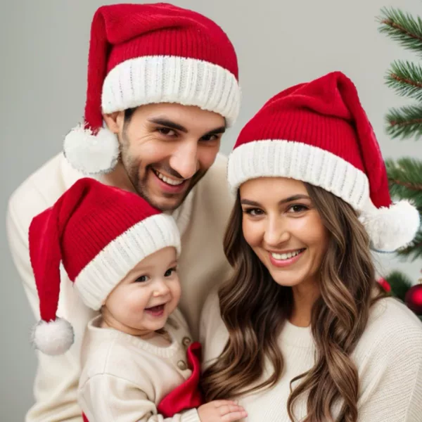 in stock autumn and winter cross-border explosions red Christmas hat European and American classic knitted parent hat holiday dress Santa Claus