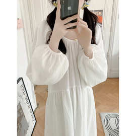 2026春季纯色女睡裙白色漏背家居服甜美公主风长裙睡衣