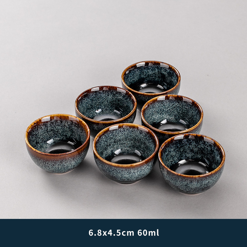 가마에서 변화하는 별이 빛나는 하늘색 빔 컵 6개