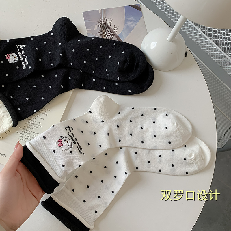 Pila de calcetines para niños, lunares, rizos, dibujos animados de moda, Hello Kitty, calcetines delgados de verano, calcetines de mujer Zhuji al por mayor