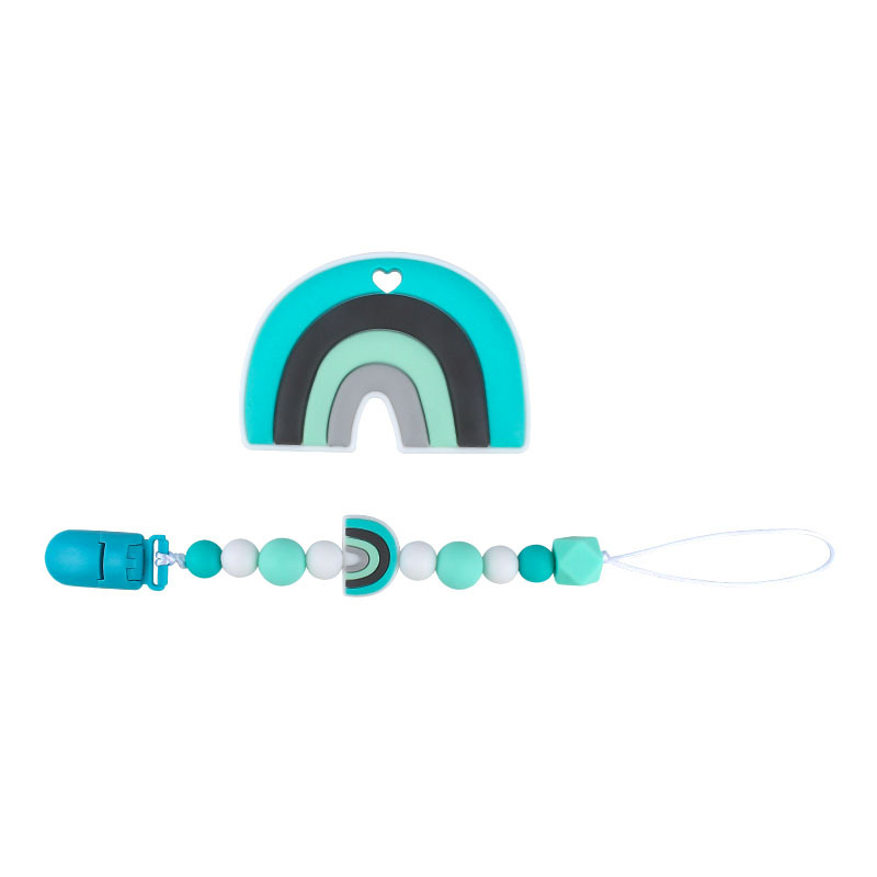Nuevo bebé dibujos animados colorido rojo silicona teether palo pezón cadena anti-gota cadena juguete teether traje
