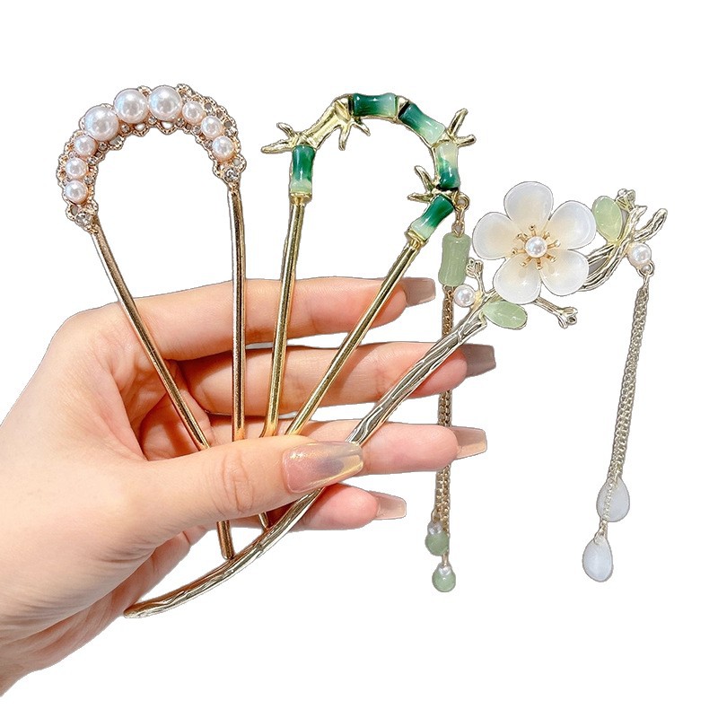 Bola cabeza en forma de U nuevo estilo chino clip de pelo simple moderno clip de pelo en forma de U para mujeres en la parte posterior de la cabeza peine de pelo enchufe de pelo decoración clip de pelo