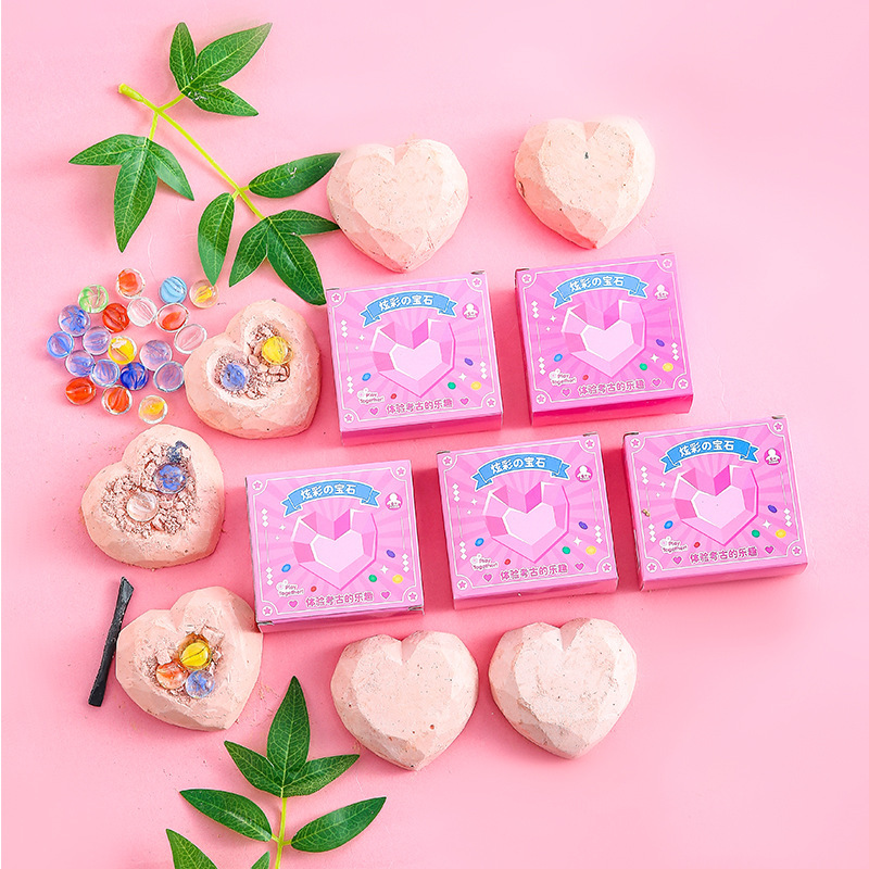 Archaeological Excavation Gemstone Girl's Heart-Shaped Gem Blind Box Treasure Hunting Toy Children's DIY Fossil Excavation