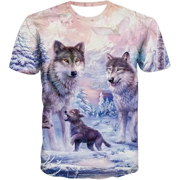 Venta caliente transfronteriza 3D impresión digital spot hombres verano calle personalidad suelta manga corta transpirable cuello redondo camiseta