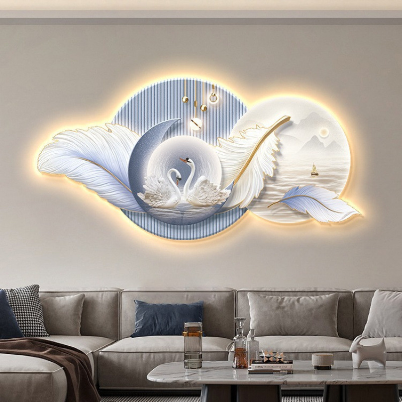 Pintura de lámpara de plumas de lujo moderno pintura decorativa de la sala de estar sofá atmósfera fondo pintura de pared significa buena pintura mural al por mayor