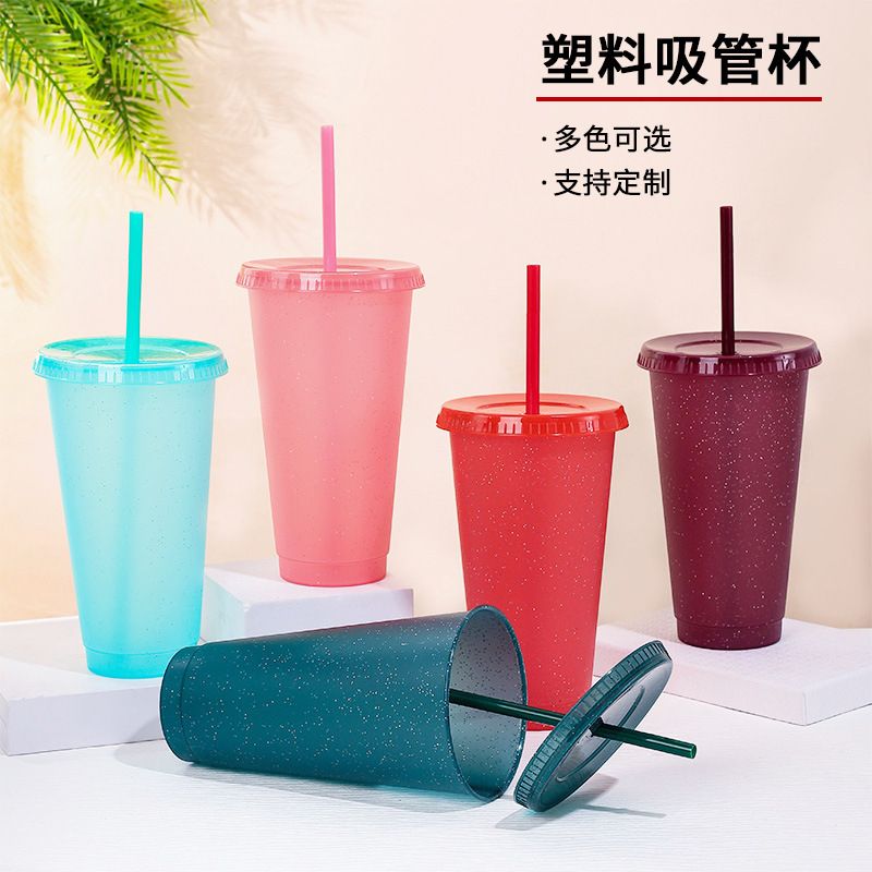 Creative Diamond Cup, Stylish and Simple Plastic Straw Cup, Large Capacity Portable Cold Color-Changing Direct Drinking Cup