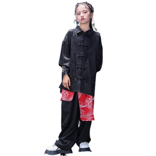 Kids' Streetwear with Chinese Style, Unisex Performance Suit Set for Children, Hip-Hop, Chinese New Year, National Trend Performance, Tang Suit