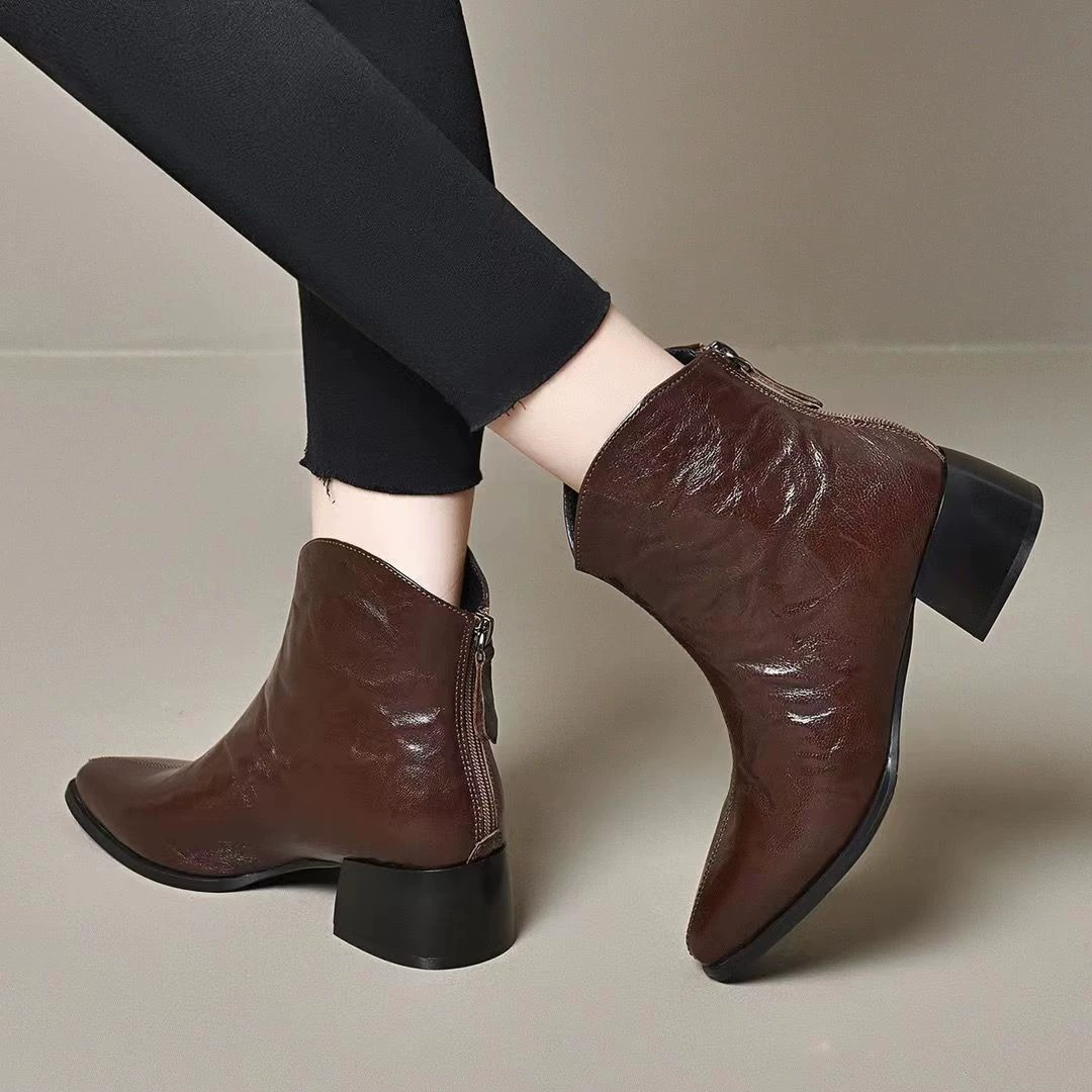 Universal low boots pointy toe, fleece chain with zipper, fitted
