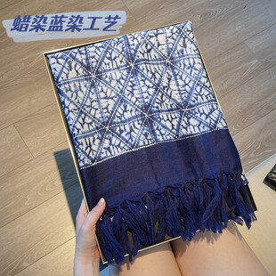 Dali Batik Craft Cotton Scarf Female Ethnic Style Soft Confucian Blue Dye Tassel Yunnan Lijiang Tourism Large Shawl Sunscreen
