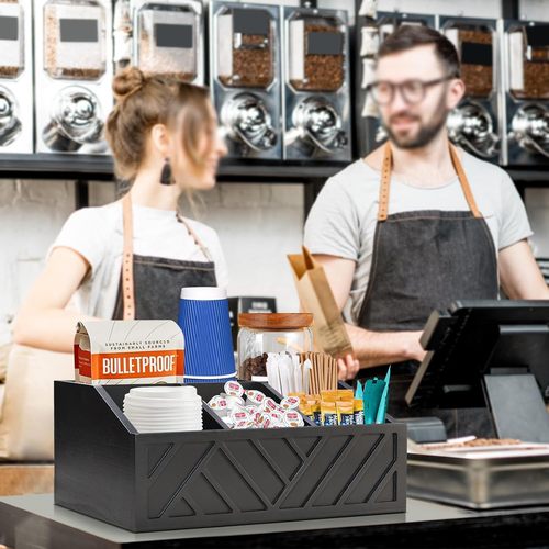 Wooden storage box coffee tea bag organizer separator household coffee paper cup bar top real wood storage box