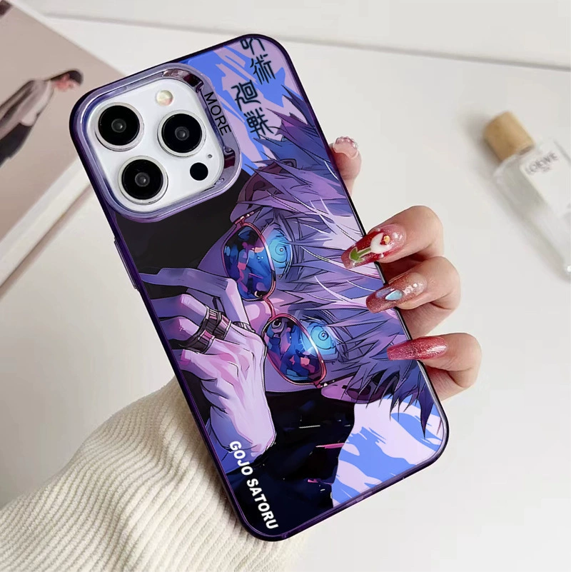 Горячая продажа, чехол для Apple iPhone 16/15, электропокрытие, серебристый корпус, 13PM аниме, 12, противоударный