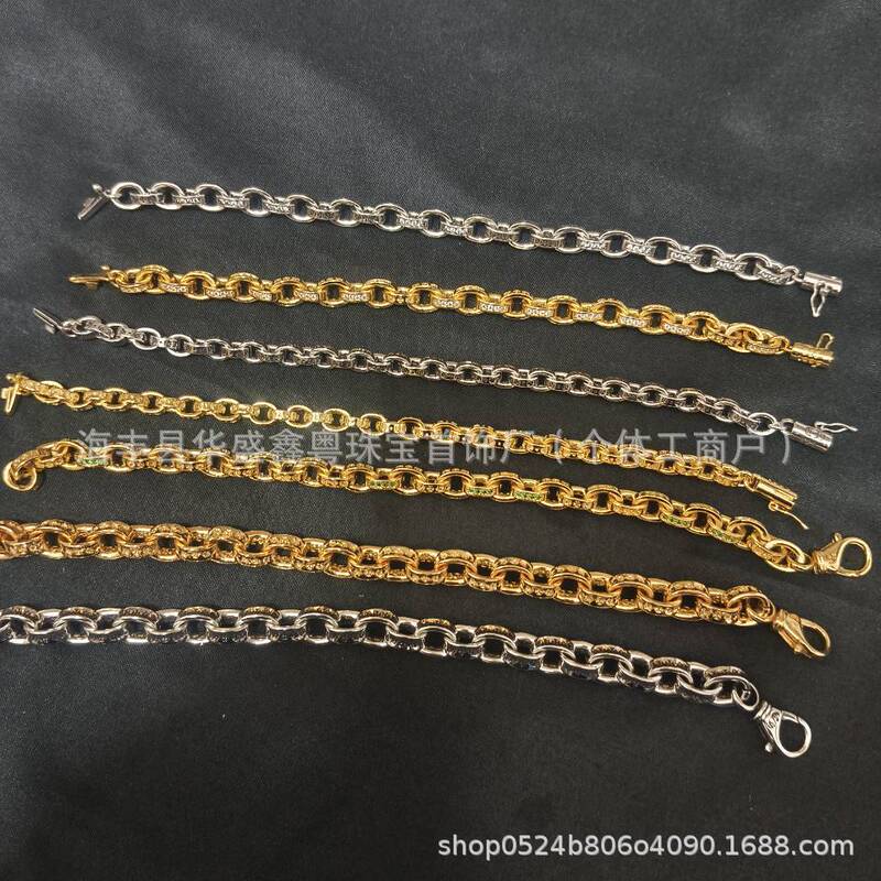 Crow Bracelet S925 Standard Plated Sterling Silver Thick and Thin Letter Chain Cross Flower Men and Women European and American Retro Couple Jewelry