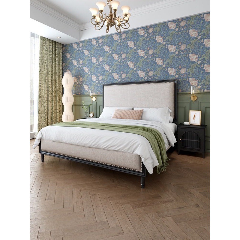 美式复古实木床1.8米简约主卧双人床法式白蜡木高端酒店民宿