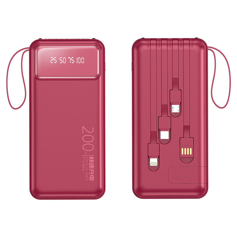 Batterie externe ultra-mince de 20 000 mAh avec grande capacité, affichage numérique à 4 fils, mini chargeur portable avec sortie USB pour smartphones et tablettes._voghion.com