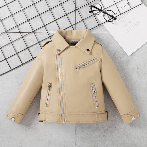 Children's clothing girls' leather jackets children's motorcycle leather jackets 2024 spring and autumn new Korean style small and medium-sized children's baby lapel jackets