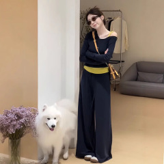时尚休闲套装裙女2025秋季新款洋减龄假两件套头卫衣阔腿裤两件套