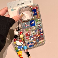 かわいいデザートカラフルな正方形 KT 猫イラスト 16pro Apple 16ProMax 携帯電話ケース iPhone16 に適しています