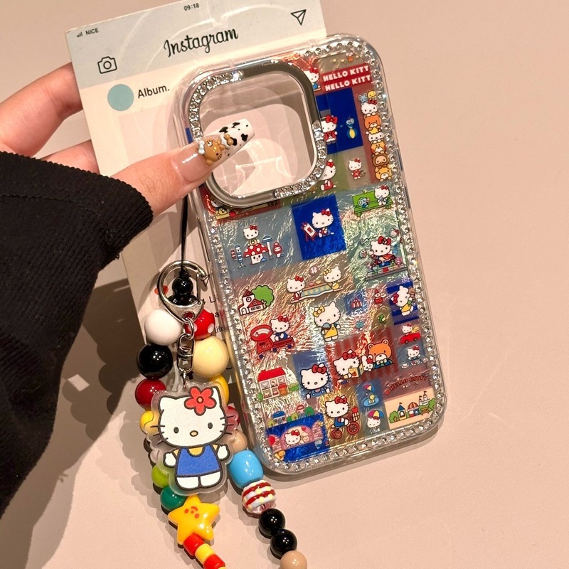 かわいいデザートカラフルな正方形 KT 猫イラスト 16pro Apple 16ProMax 携帯電話ケース iPhone16 に適しています|undefined