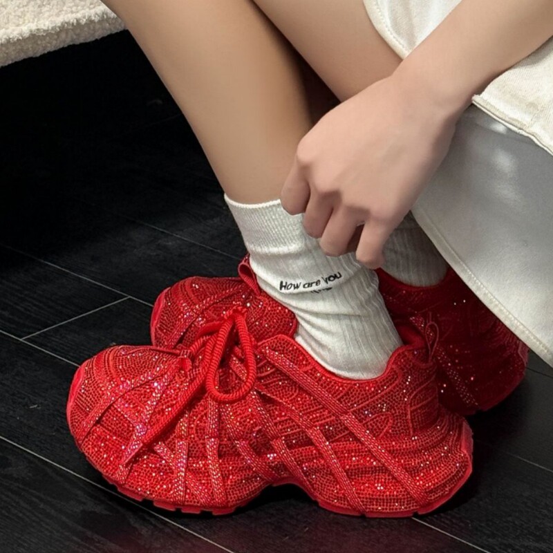 Full-diamond lace-up thick-soled dad shoes for women, 2026 new fashion, height-increasing sports casual shoes for petite women, women's shoes, wedding shoes Full-diamond lace-up thick-soled dad shoes for women, 2026 new fashion, height-increasing sports casual shoes for petite women, women's shoes, wedding shoes
