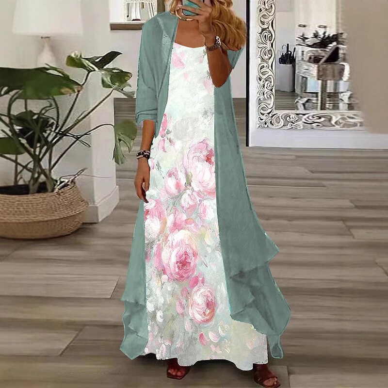 Totem Long-Sleeved Cross-Border Dress Floral Loose Independent Amazon Two-Piece Summer Set