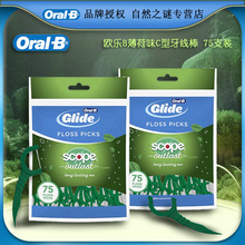 欧乐B薄荷味C型牙线棒 75支装  小巧便携带扁牙线  一件代发批发