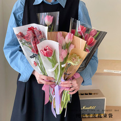 璀璨復古純色牛皮透明花束袋防水鮮花禮品包裝紙花藝花店資材批發