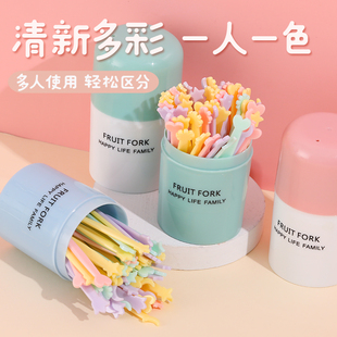 Fruit Fork suit Fruit Sticks Disposable Plastic Two-Tooth Household Fruit Cake Dessert Fork Snack Small Fork