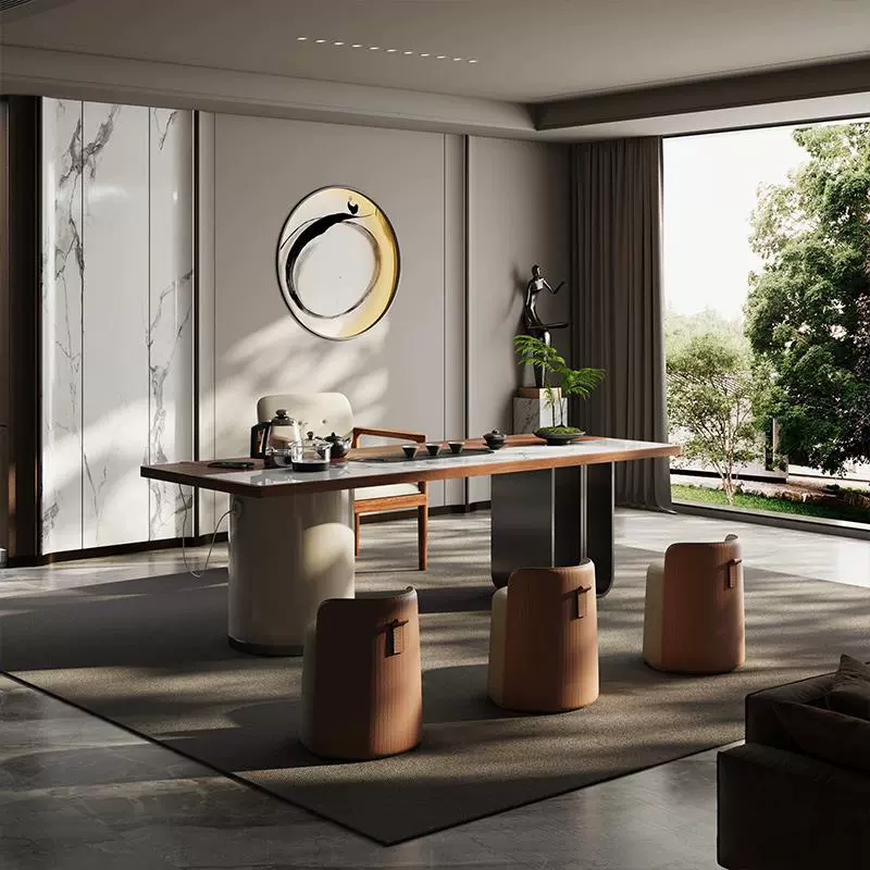 Новый китайский стиль: набор из чайного стола и стульев из массива дерева, 2025, стильный сланцевый ореховый чайный стол для гостиной и дома