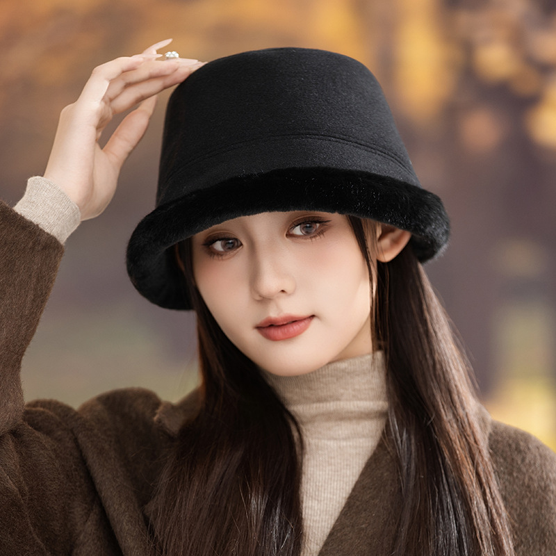 Cappello da pescatore caldo, spesso e foderato in pile, in stile giapponese, per donna, autunno inverno, elegante cappello a secchiello che snellisce il viso_voghion.com