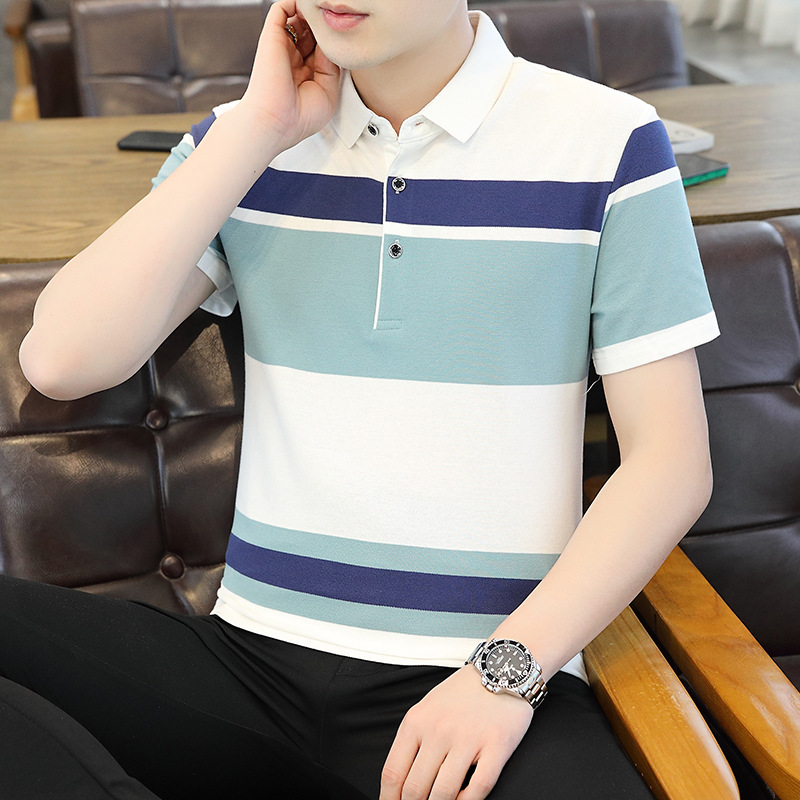 여름 새로운 머서리화 코튼 하이 퀄리티 남성 반팔 티셔츠 코튼 얇은 비즈니스 옷깃 남성 폴로