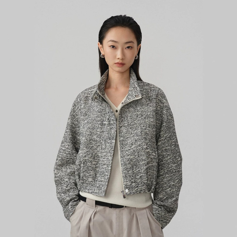 Casual Stand Collar Short Jacket for Women, 2026 Autumn New Style, Elegant and Versatile, Loose Tweed Cardigan, Commuting OL Jacket, Trendy Casual Stand Collar Short Jacket for Women, 2026 Autumn New Style, Elegant and Versatile, Loose Tweed Cardigan, Commuting OL Jacket, Trendy