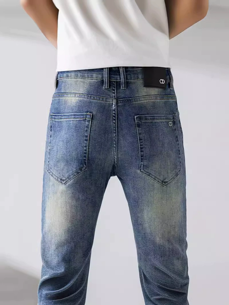 Quality summer jeans, elite trousers, elastic universal blue rostometer
