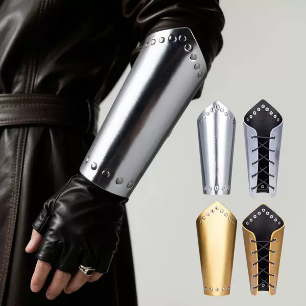 Medieval Silver Gold Wristband Glossy Rivet Leather Protective Gear Knight Stage Cosplay Archery Prop Arm Guard