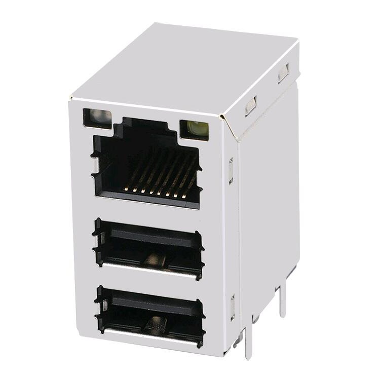 厂家供应百兆RJ45+USB连接器JFM24U1B-21C3-4F