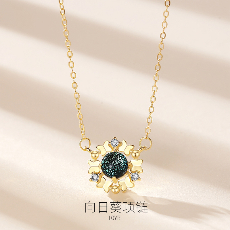 Collar de girasol estilo coreano moda S925 plata esterlina mariposa Garland collar de las mujeres collar de todo fósforo de las mujeres al por mayor
