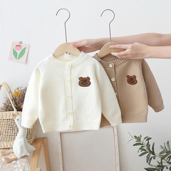 2023 Korean-style boy cartoon bear knit cardigan coat autumn casual stylish girl baby sweater long-sleeved outerwear