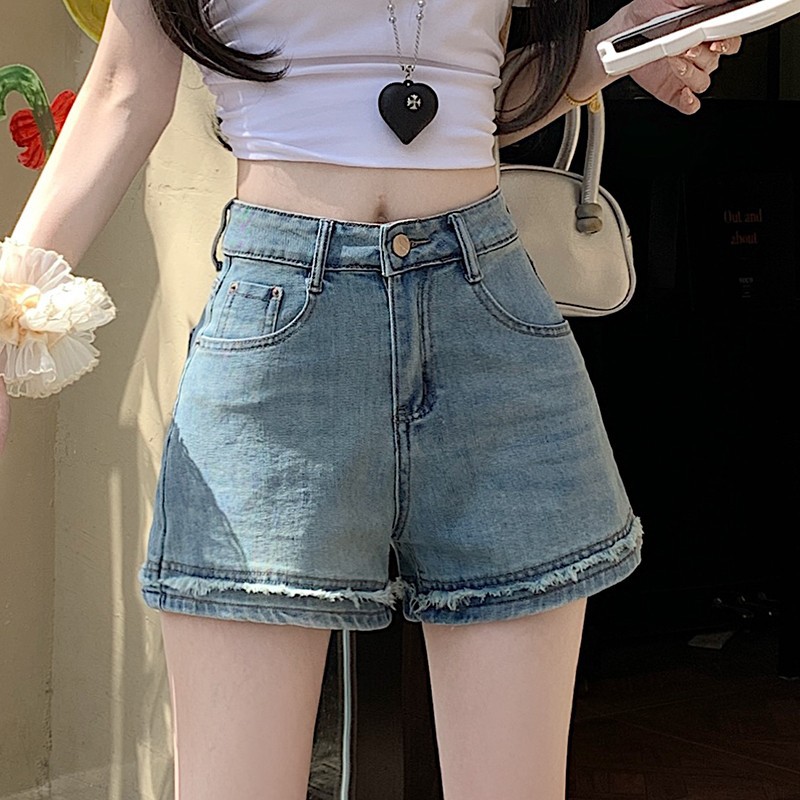 Summer Thin Denim Shorts for Men Korean Style Trendy Ripped Slim Casual Trendy Brand Pants Men's 5-Point Shorts