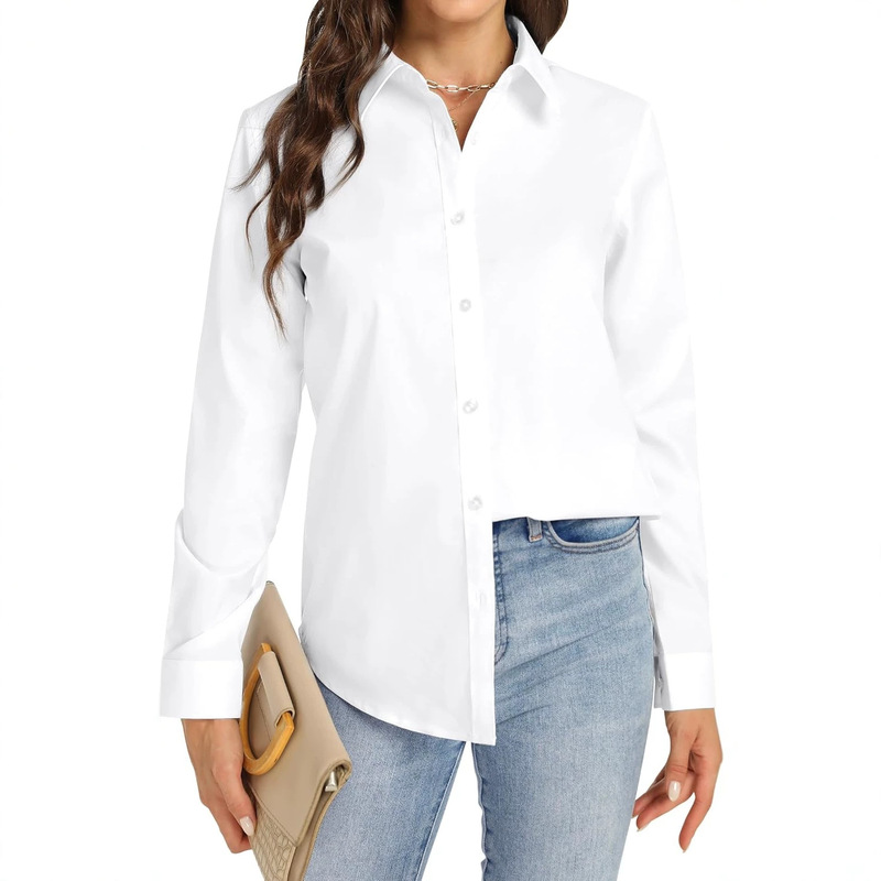 Summer New Style White Lightweight Professional Stretchy Women's Long-Sleeved Shirt Business Casual Elegant Solid Color Shirt Summer New Style White Lightweight Professional Stretchy Women's Long-Sleeved Shirt Business Casual Elegant Solid Color Shirt