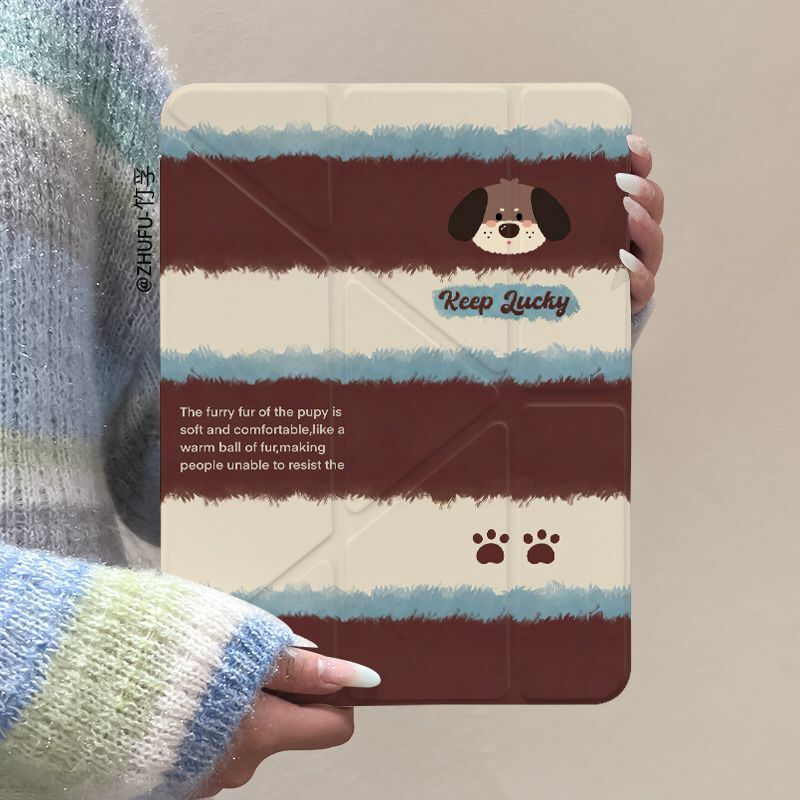 iPad Protective Case 3+Y Fold Ipad9/10 Stripesd Puppy Pro11 Horizontal and Vertical Screen Mini Acrylic Air6/5/4