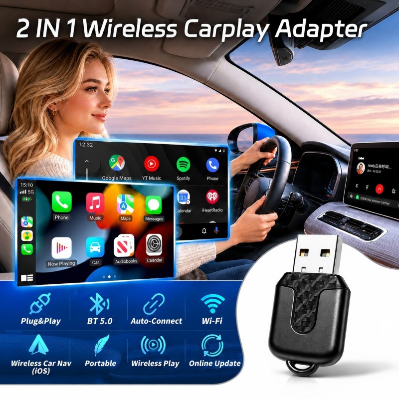 Cross-Border Popular Wireless Carplay Box, Android Box, Wired to Wireless Carplay Adapter, Two-In-One