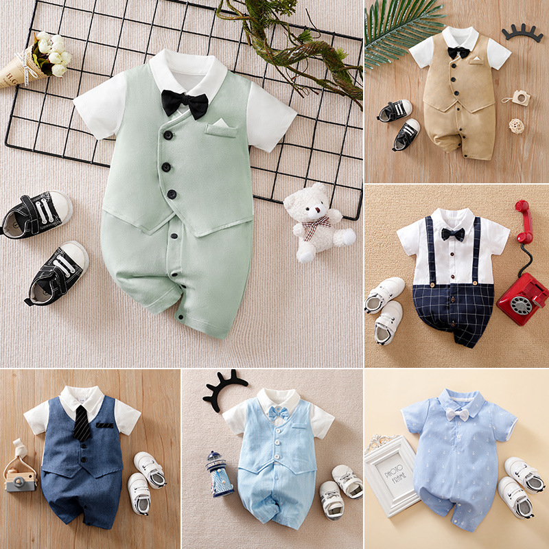 2026 Baby Boy Romper Class a Summer Short-Sleeve British Style Baby Jumpsuit One-Piece Wholesale
