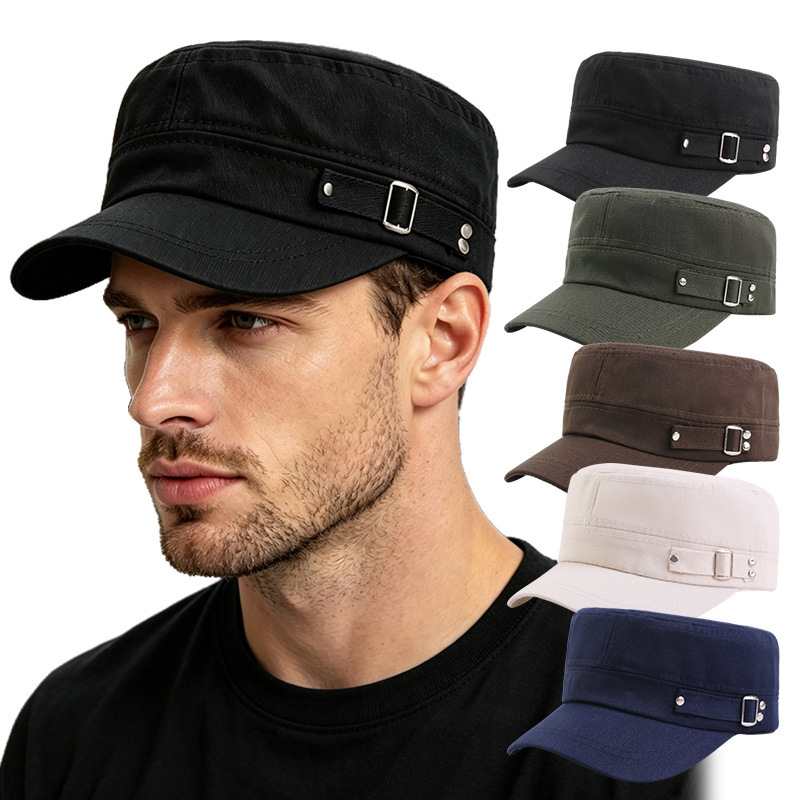 Trendy European and American Style Metal Adjustable Fashion Flat-Top Military Cap Baseball Cap Sun Hat Jdbqm-72A