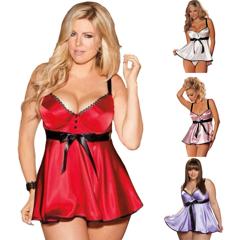Special Offer European and American Sexy Lingerie Sexy Suspender Skirt Reflective Cloth Plus Steel Ring Cup Sexy Nightgown 7805