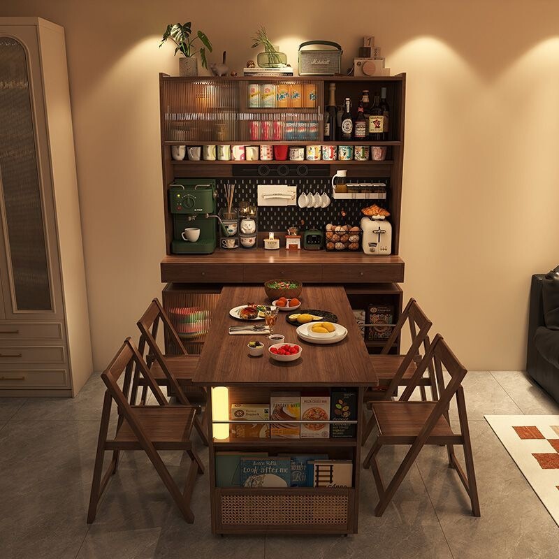 Multifunctional sideboard and dining table, rotatable, extendable, foldable, suitable for small homes, vintage-style island cabinet Multifunctional sideboard and dining table, rotatable, extendable, foldable, suitable for small homes, vintage-style island cabinet